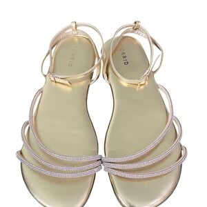 Torrid Gold Rhinestone Triple Strap Wedding Flat Sandals Wide Width 10.5 WW